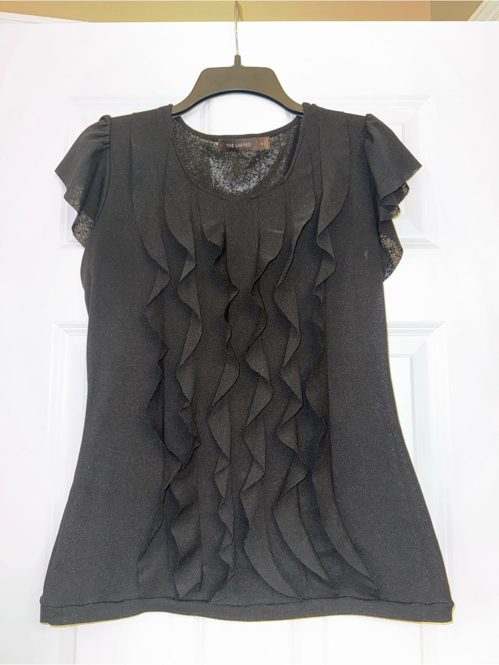 The Limited Black Ruffle Front Short Sleeve Blouse Medium